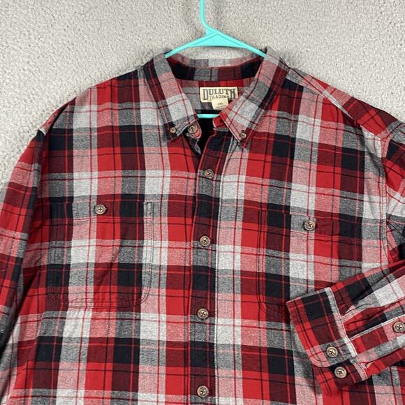 Duluth Trading Co Flannel Button Shirt Men's 2XL Red Plaid Work Causal Cotton - Picture 1 of 6
